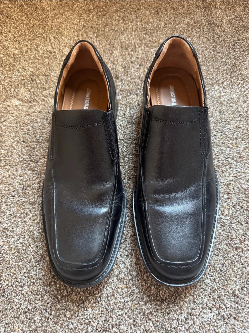 Johnston & Murphy Black Leather Slip-On Loafers with Tan Interior